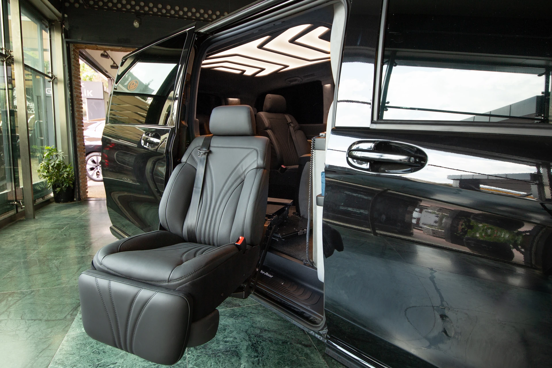 Ertex accessible vehicle: transfer seat rotated into the cabin