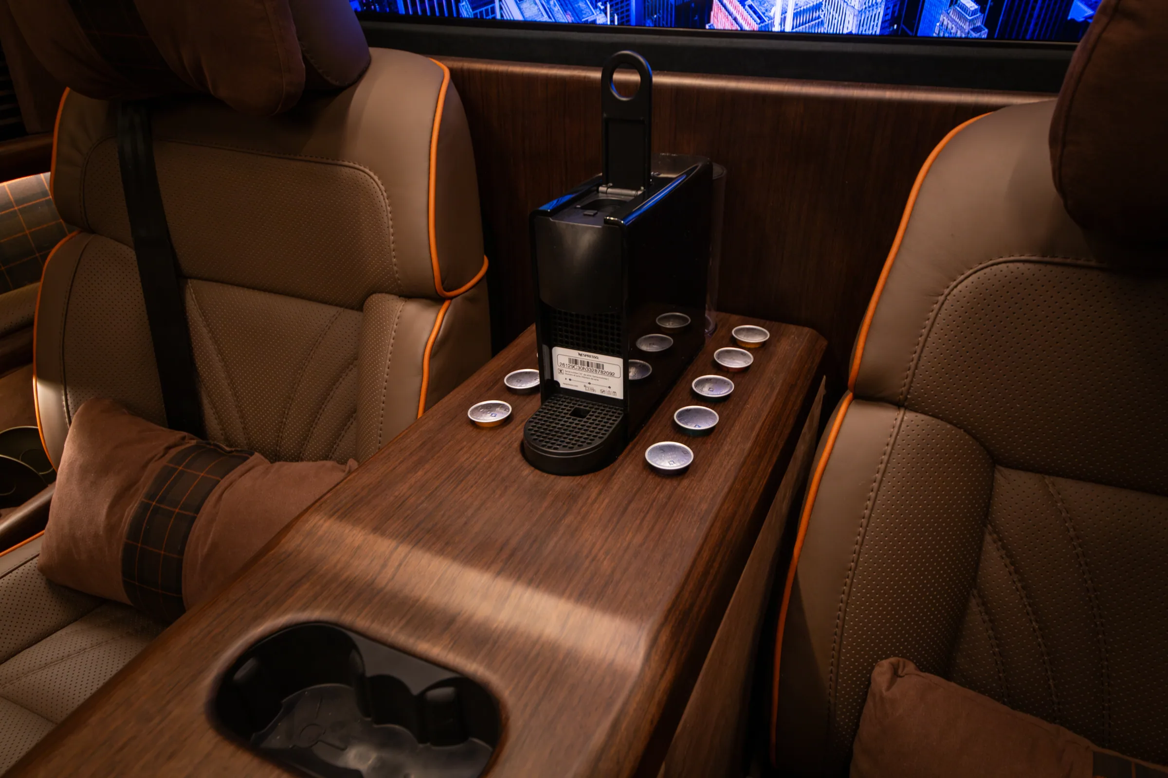 Nespresso coffee machine in the Ralph Lauren Sprinter centre console